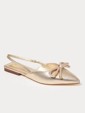 NEW IN BOX Lilly Pulitzer Gold Metallic Brit Leather Bow Slingback Shoe Size 6.5